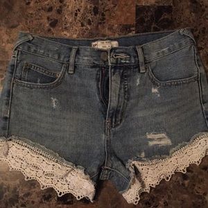 Free people lace denim shorts
